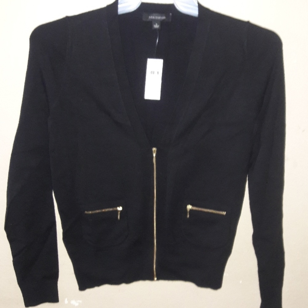 Ann Taylor Black V-neck Zipper Cardigan - NWT